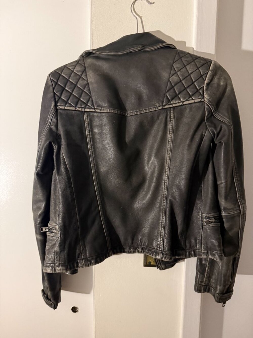 AllSaints Black Quilted Leather Moto Jacket - Barely Worn - Picture 2 of 2